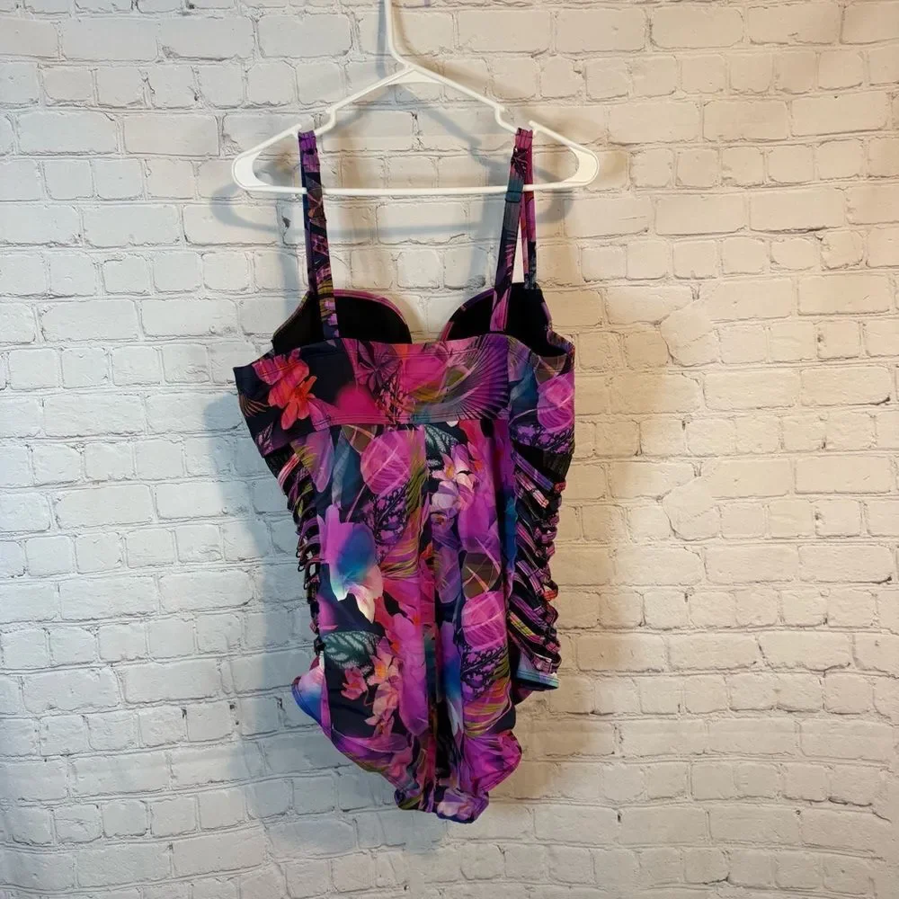 Women’s Floral Ruched One-Piece Swimsuit - Purple Mix - Picture 5 of 9